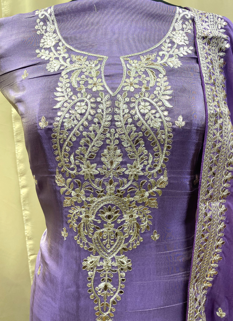 Party Wear Shimmer Silk Purple Stone Work 3 Pcs Salwar Set - PSSS05 main image 0